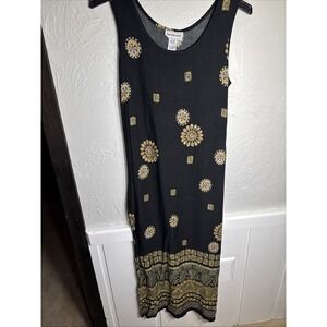 Vintage 90s Sleeveless Art To Wear Boho Maxi Dress 100% Rayon Medium